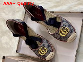 Gucci Womens GG Matelasse Platform Espadrille Blue Diagonal Matelasse Original GG Canvas Red Leather Trim 621240 Replica