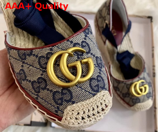 Gucci Womens GG Matelasse Platform Espadrille Blue Diagonal Matelasse Original GG Canvas Red Leather Trim 621240 Replica