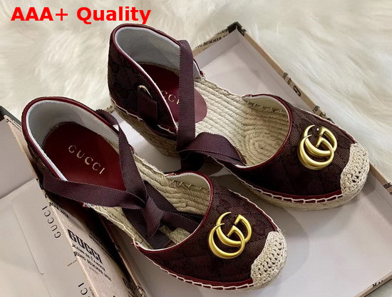 Gucci Womens GG Matelasse Platform Espadrille Brown Diagonal Matelasse Original GG Canvas Red Leather Trim 621240 Replica