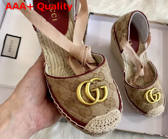 Gucci Womens GG Matelasse Platform Espadrille GG Canvas and Red Leather Trim 621240 Replica