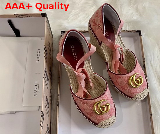 Gucci Womens GG Matelasse Platform Espadrille Pink Diagonal Matelasse Original GG Canvas Red Leather Trim 621240 Replica