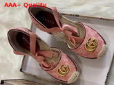 Gucci Womens GG Matelasse Platform Espadrille Pink Diagonal Matelasse Original GG Canvas Red Leather Trim 621240 Replica