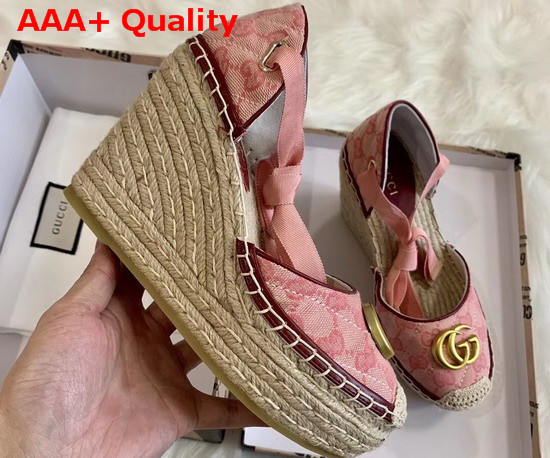 Gucci Womens GG Matelasse Platform Espadrille Pink Diagonal Matelasse Original GG Canvas Red Leather Trim 621240 Replica