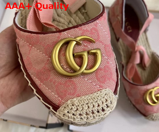 Gucci Womens GG Matelasse Platform Espadrille Pink Diagonal Matelasse Original GG Canvas Red Leather Trim 621240 Replica