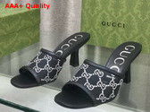 Gucci Womens GG Mid Heel Slide Sandal in Black GG Crystal Mesh 747245 Replica