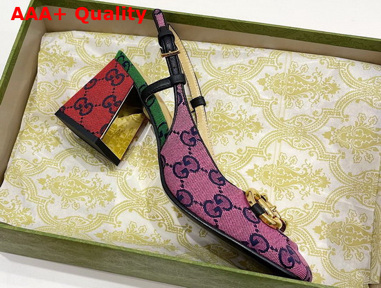 Gucci Womens GG Multicolor Mid Heel Slingback with Horsebit 643892 Replica