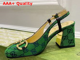 Gucci Womens GG Multicolor Mid Heel Slingback with Horsebit Green and Blue GG Canvas 643892 Replica