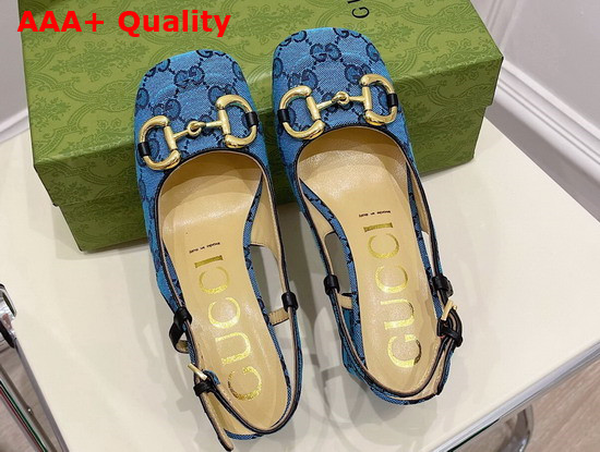 Gucci Womens GG Multicolor Mid Heel Slingback with Horsebit Light Blue and Blue 643892 Replica