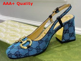 Gucci Womens GG Multicolor Mid Heel Slingback with Horsebit Light Blue and Blue 643892 Replica