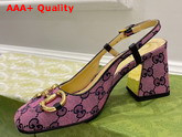 Gucci Womens GG Multicolor Mid Heel Slingback with Horsebit Pink and Blue GG Canvas 643892 Replica