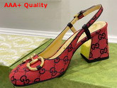 Gucci Womens GG Multicolor Mid Heel Slingback with Horsebit Red and Blue GG Canvas 643892 Replica