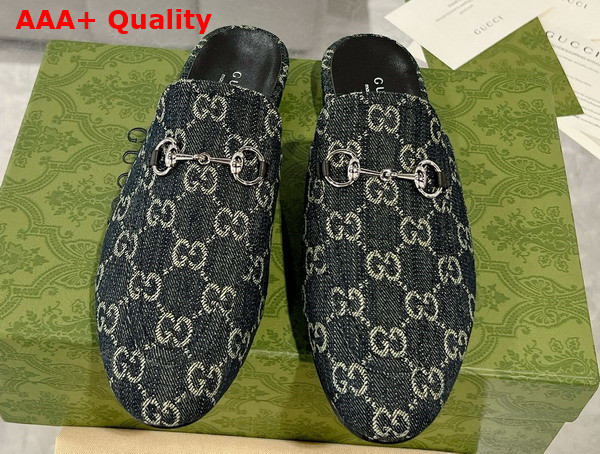 Gucci Womens GG Princetown Slipper in Black and Grey GG Denim 771592 Replica