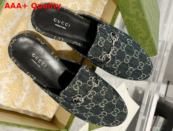 Gucci Womens GG Princetown Slipper in Black and Grey GG Denim 771592 Replica