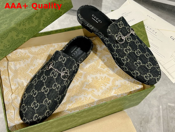 Gucci Womens GG Princetown Slipper in Black and Grey GG Denim 771592 Replica