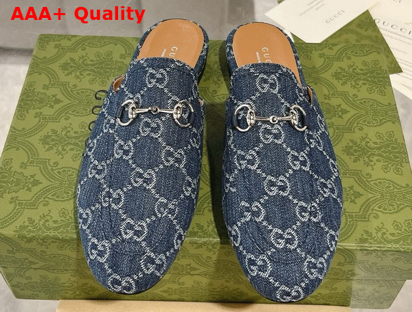 Gucci Womens GG Princetown Slipper in Blue GG Denim 771592 Replica