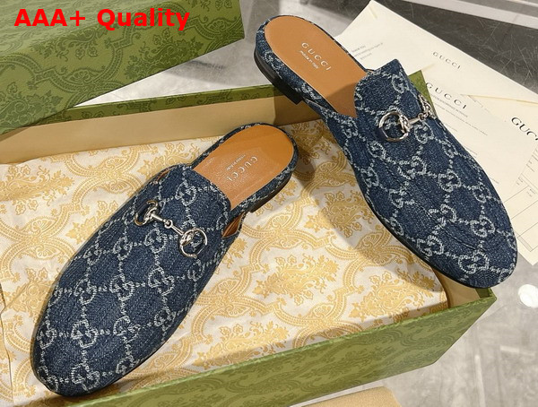 Gucci Womens GG Princetown Slipper in Blue GG Denim 771592 Replica