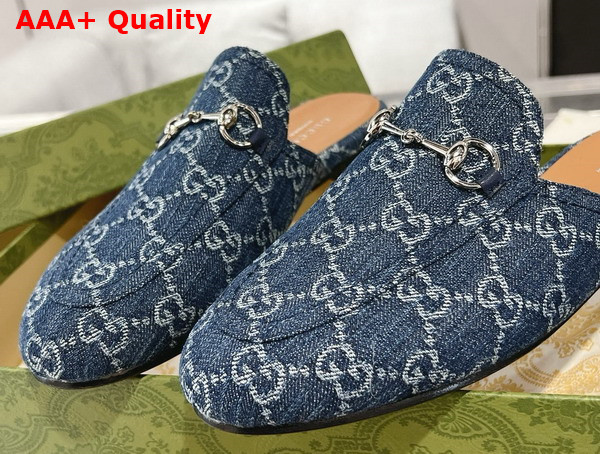 Gucci Womens GG Princetown Slipper in Blue GG Denim 771592 Replica