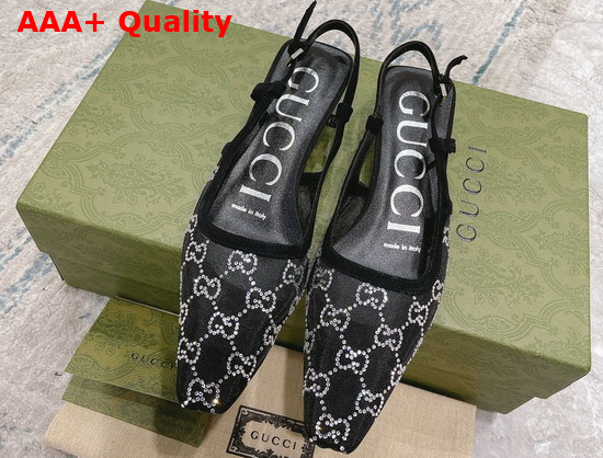 Gucci Womens GG Slingback Pump Black Mesh with GG Crystals 675829 Replica