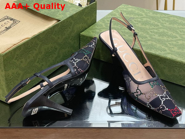 Gucci Womens GG Slingback Pump Black Mesh with Multicolor GG Crystals 751770 Replica