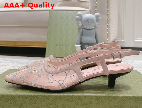 Gucci Womens GG Slingback Pump Rose Beige Mesh with GG Crystals 674668 Replica