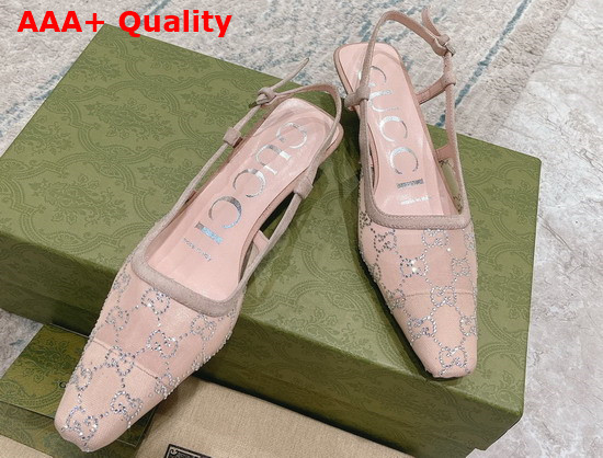 Gucci Womens GG Slingback Pump Rose Beige Mesh with GG Crystals 674668 Replica