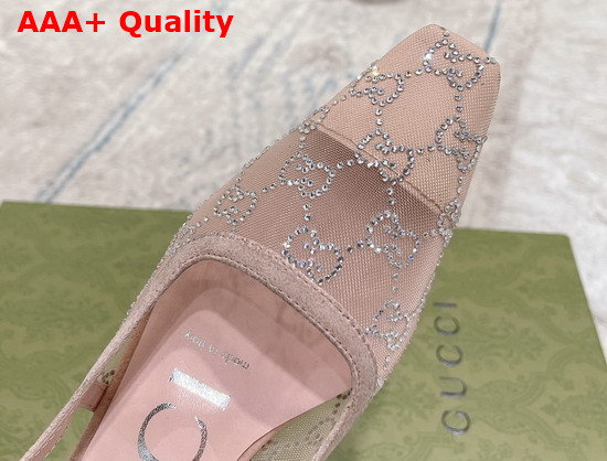 Gucci Womens GG Slingback Pump Rose Beige Mesh with GG Crystals 674668 Replica