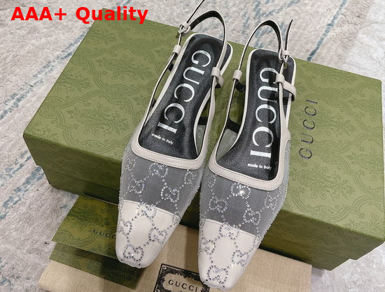 Gucci Womens GG Slingback Pump White Mesh with GG Crystals Replica