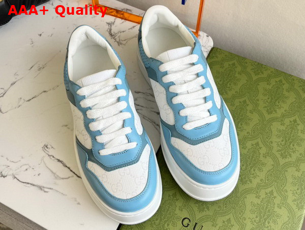 Gucci Womens GG Sneaker White GG Supreme Canvas with Light Blue Leather Trim Replica