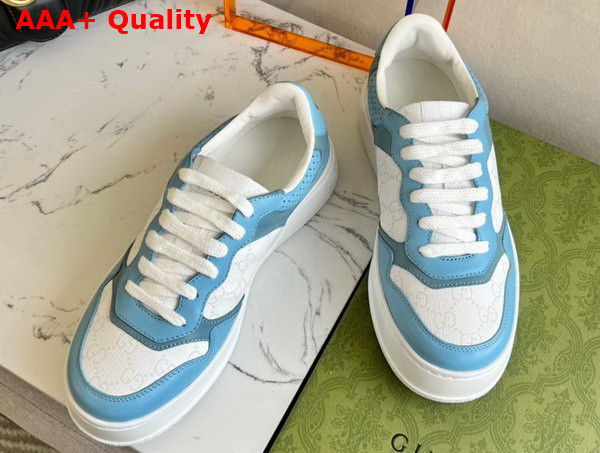 Gucci Womens GG Sneaker White GG Supreme Canvas with Light Blue Leather Trim Replica