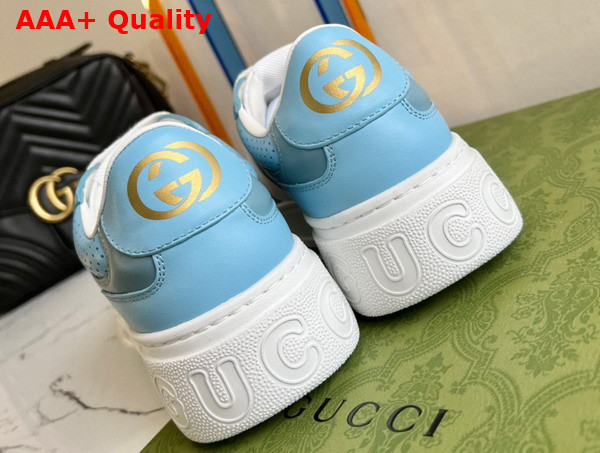 Gucci Womens GG Sneaker White GG Supreme Canvas with Light Blue Leather Trim Replica