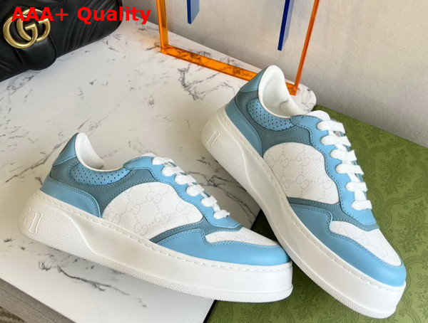 Gucci Womens GG Sneaker White GG Supreme Canvas with Light Blue Leather Trim Replica