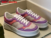 Gucci Womens GG Sneaker White and Beige GG Supreme Canvas Pink and Purple Leather Trim 670408 Replica