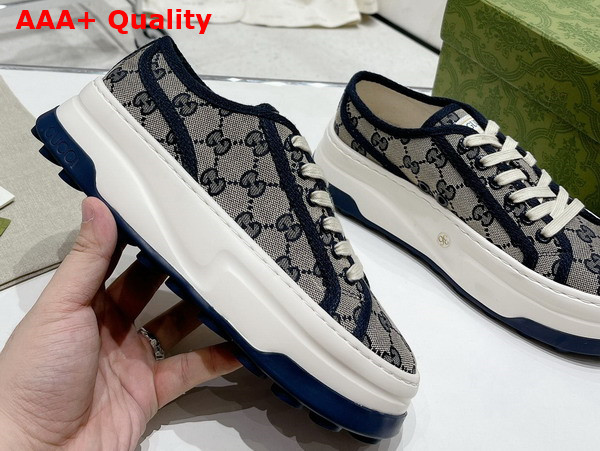 Gucci Womens GG Sneaker in Beige and Blue Original GG Canvas 746766 Replica