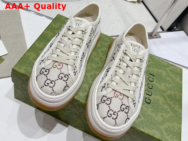 Gucci Womens GG Sneaker in Off White GG Canvas with Crystals 746766 Replica