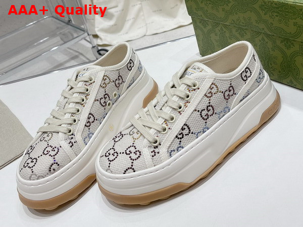 Gucci Womens GG Sneaker in Off White GG Canvas with Crystals 746766 Replica