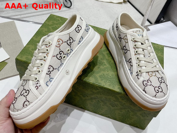 Gucci Womens GG Sneaker in Off White GG Canvas with Crystals 746766 Replica