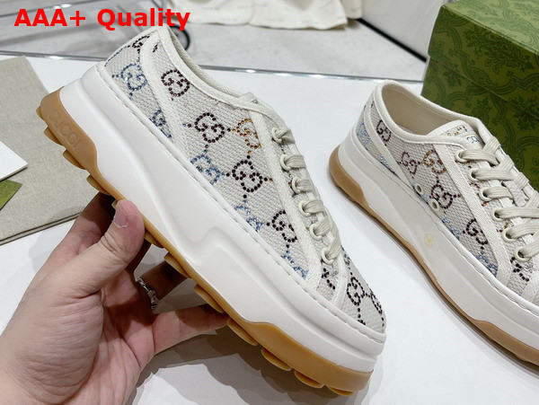 Gucci Womens GG Sneaker in Off White GG Canvas with Crystals 746766 Replica