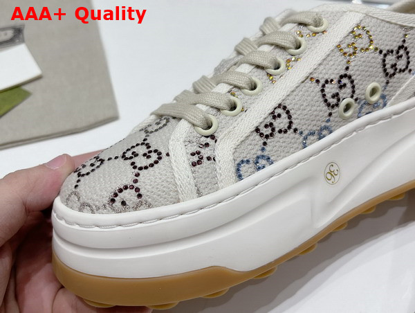 Gucci Womens GG Sneaker in Off White GG Canvas with Crystals 746766 Replica