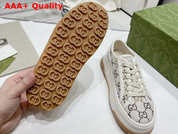 Gucci Womens GG Sneaker in Off White GG Canvas with Crystals 746766 Replica