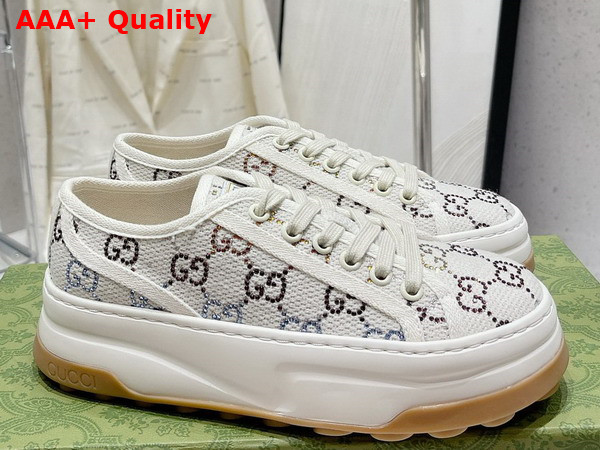 Gucci Womens GG Sneaker in Off White GG Canvas with Crystals 746766 Replica