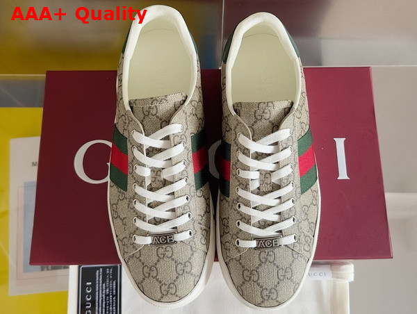 Gucci Womens Gucci Ace Sneaker in Beige and Ebony GG Supreme Canvas with Red and Green Web 791399 Replica