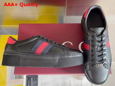 Gucci Womens Gucci Ace Sneaker in Black Leather with Green and Red Web 791399 Replica