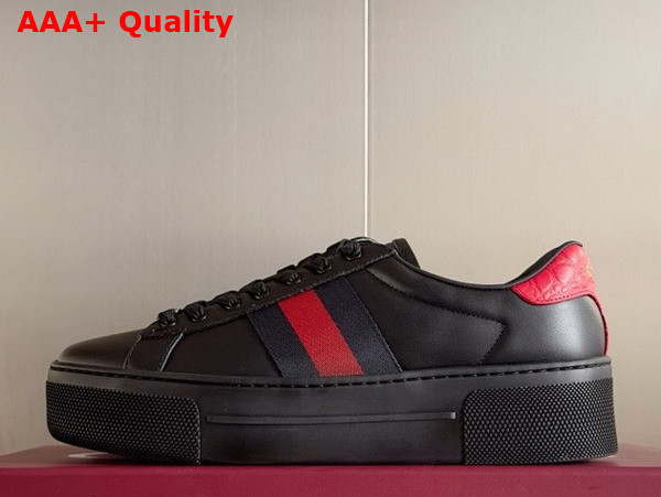 Gucci Womens Gucci Ace Sneaker in Black Leather with Green and Red Web 791399 Replica