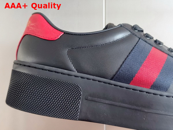 Gucci Womens Gucci Ace Sneaker in Black Leather with Green and Red Web 791399 Replica