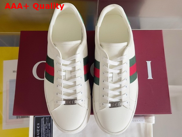 Gucci Womens Gucci Ace Sneaker in White Leather with Green and Red Web 791399 Replica