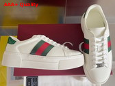 Gucci Womens Gucci Ace Sneaker in White Leather with Green and Red Web 791399 Replica