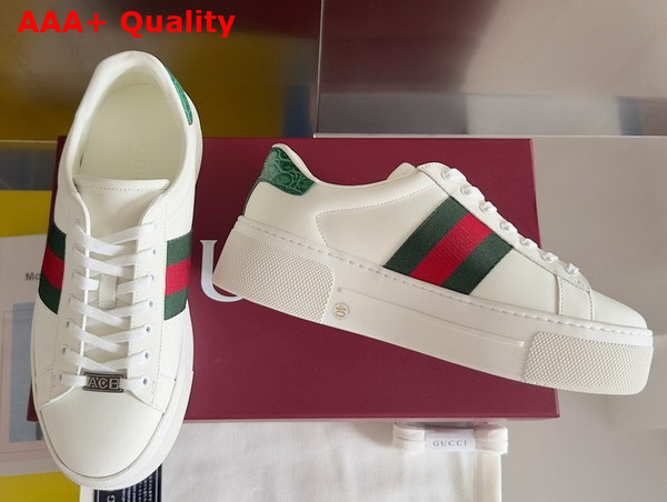 Gucci Womens Gucci Ace Sneaker in White Leather with Green and Red Web 791399 Replica