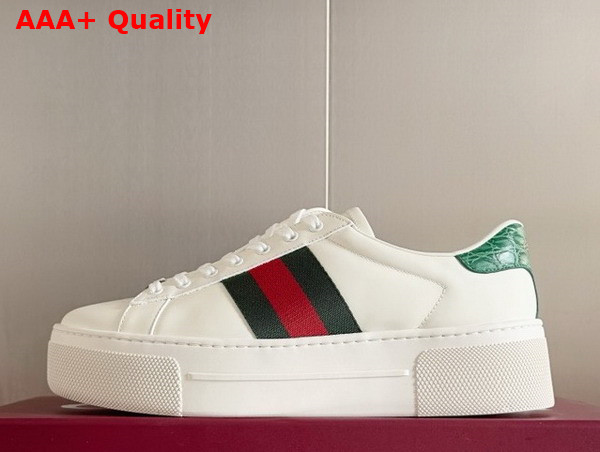 Gucci Womens Gucci Ace Sneaker in White Leather with Green and Red Web 791399 Replica