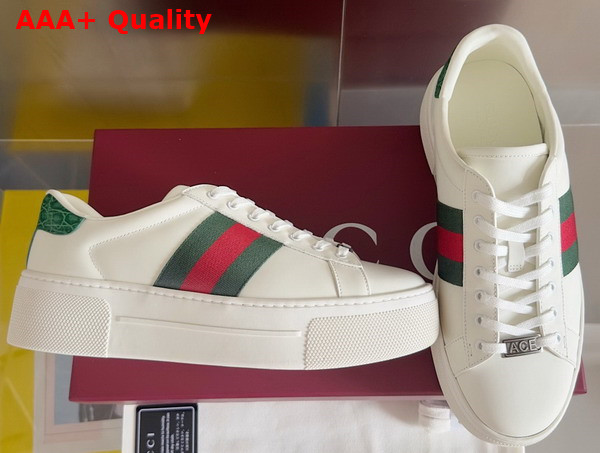 Gucci Womens Gucci Ace Sneaker in White Leather with Green and Red Web 791399 Replica