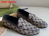 Gucci Womens Gucci Jordaan GG Loafer Beige and Blue Original GG Canvas 693213 Replica